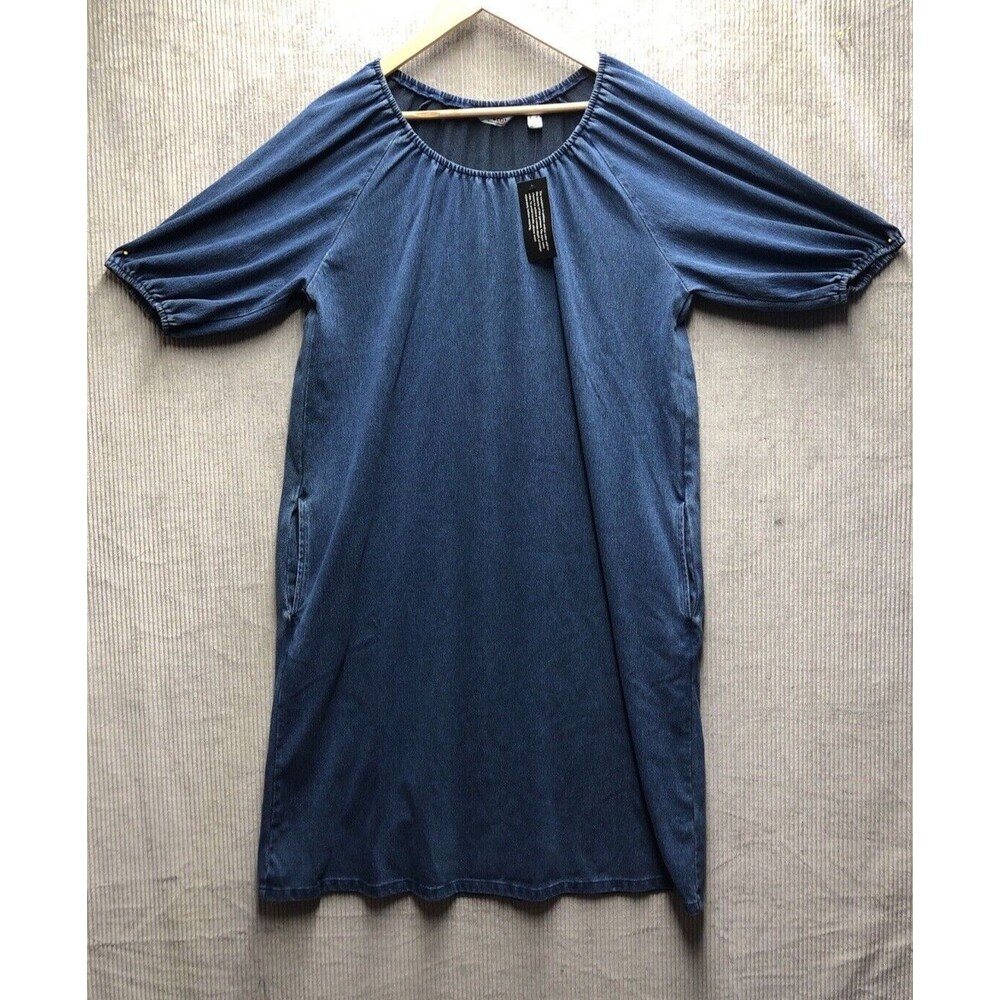 D&Co Denim Dress Size Small Blouson Pockets Casual Cottage